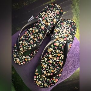 Tory Burch Black Sandals with Floral Designer